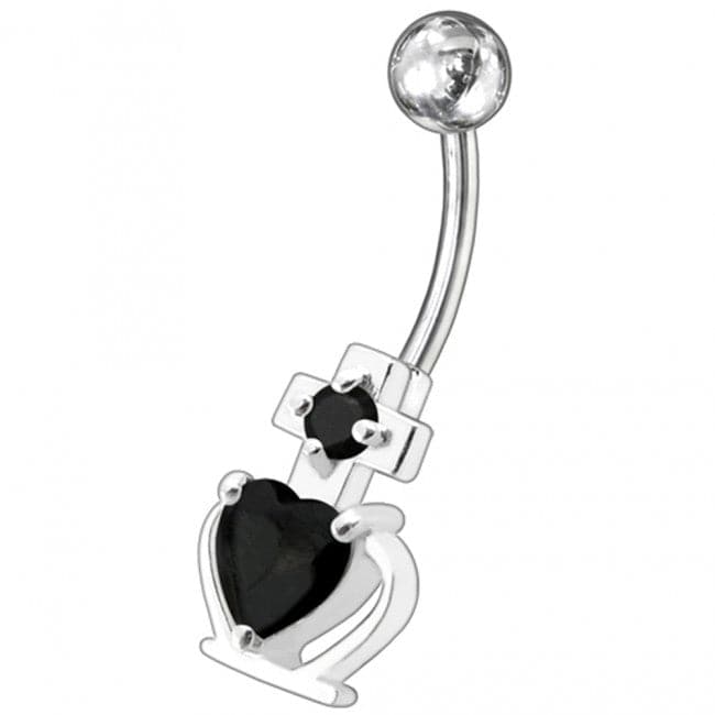 Fancy Zirconia Jeweled Non-Moving SS Bar Belly Ring - Monster Piercing