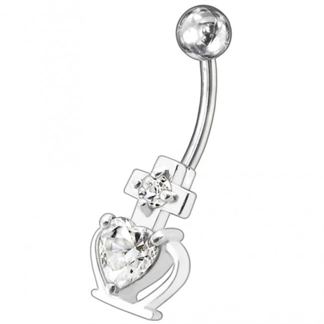 Fancy Zirconia Jeweled Non-Moving SS Bar Belly Ring - Monster Piercing