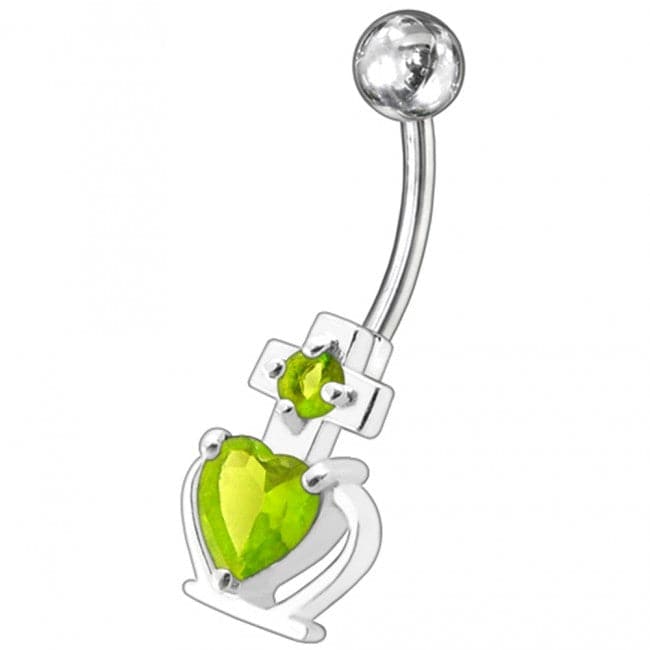 Fancy Zirconia Jeweled Non-Moving SS Bar Belly Ring - Monster Piercing