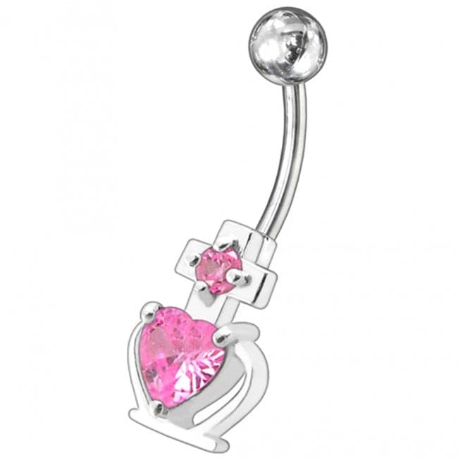 Fancy Zirconia Jeweled Non-Moving SS Bar Belly Ring - Monster Piercing