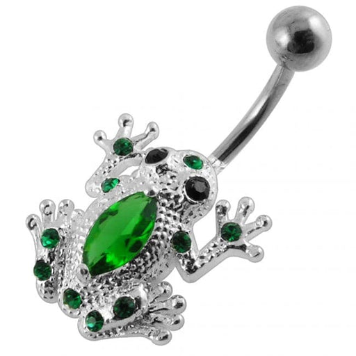 Fancy Jeweled Silver Frog Non-Moving Navel Body Ring - Monster Piercing