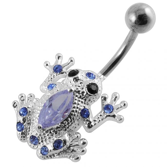 Fancy Jeweled Silver Frog Non-Moving Navel Body Ring - Monster Piercing