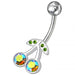 Cherry Jeweled Silver Non-Moving SS Bar Navel Belly Ring - Monster Piercing