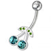 Cherry Jeweled Silver Non-Moving SS Bar Navel Belly Ring - Monster Piercing