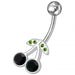 Cherry Jeweled Silver Non-Moving SS Bar Navel Belly Ring - Monster Piercing