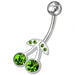 Cherry Jeweled Silver Non-Moving SS Bar Navel Belly Ring - Monster Piercing