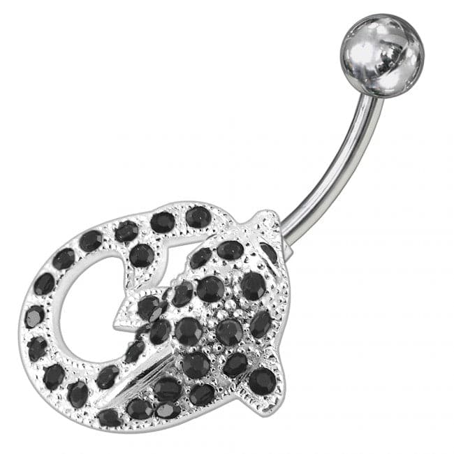 Fancy Jeweled Dolphin Non-Moving Belly Ring - Monster Piercing