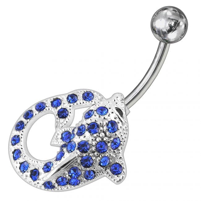 Fancy Jeweled Dolphin Non-Moving Belly Ring - Monster Piercing