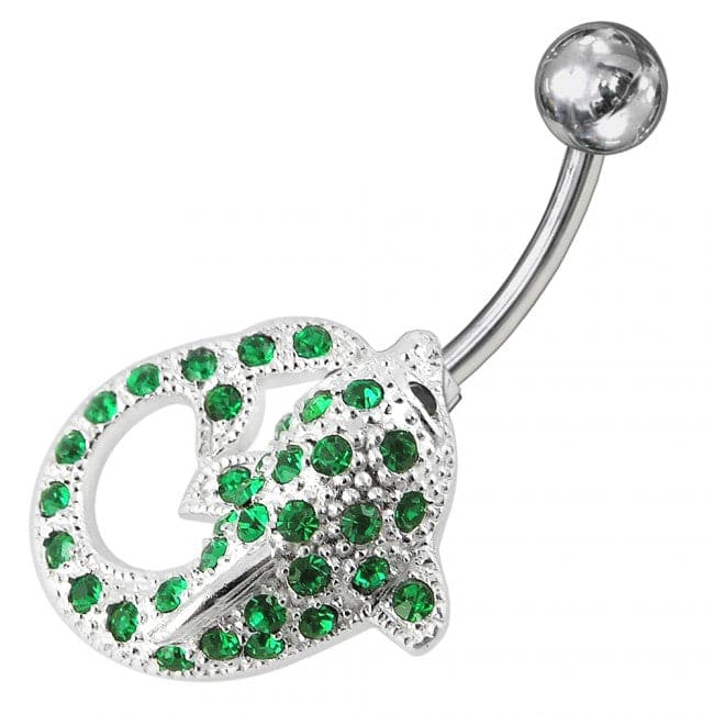 Fancy Jeweled Dolphin Non-Moving Belly Ring - Monster Piercing