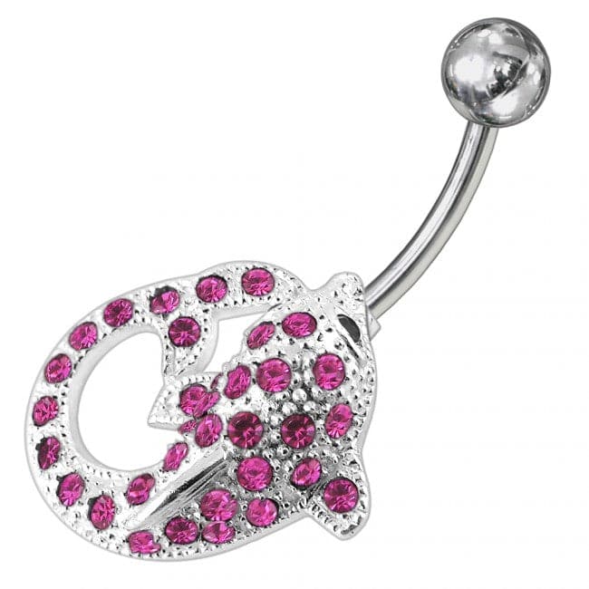 Fancy Jeweled Dolphin Non-Moving Belly Ring - Monster Piercing