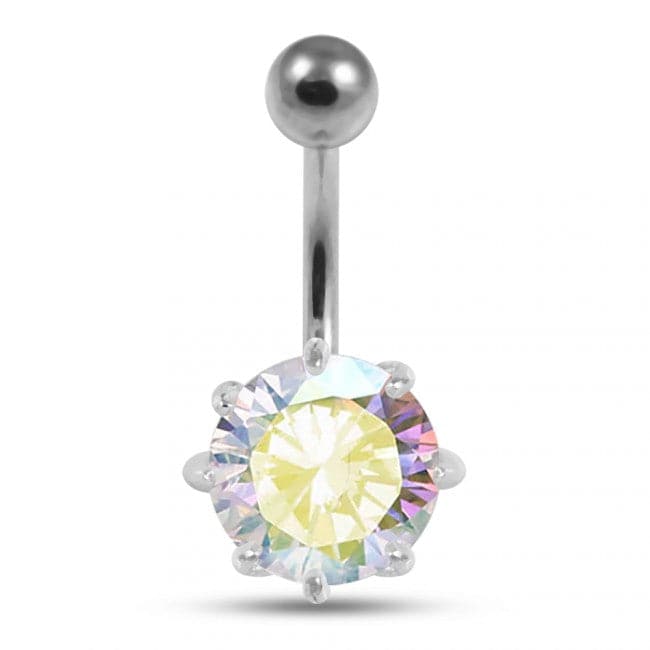 Single Jeweled Silver Belly Ring - Monster Piercing