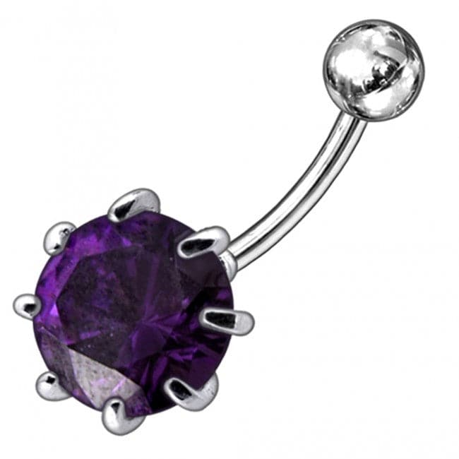 Single Jeweled Silver Belly Ring - Monster Piercing