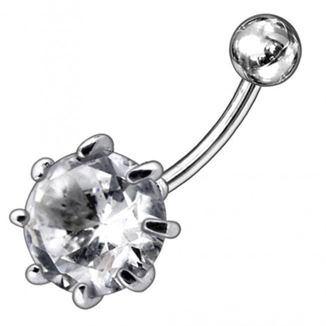 Single Jeweled Silver Belly Ring - Monster Piercing