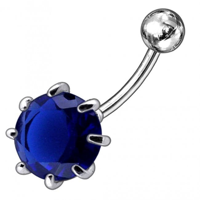 Single Jeweled Silver Belly Ring - Monster Piercing