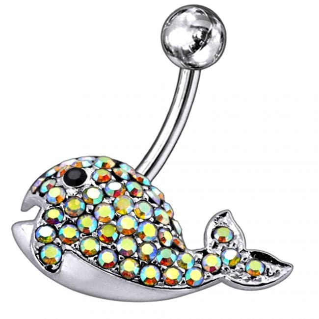 Jeweled Whale Silver Belly Ring - Monster Piercing