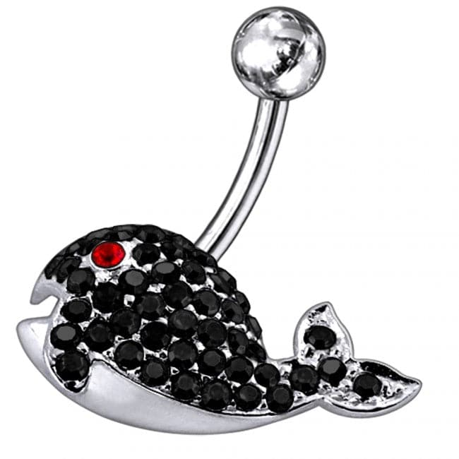 Jeweled Whale Silver Belly Ring - Monster Piercing