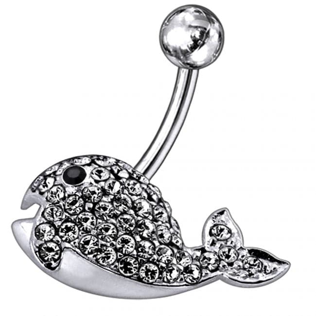 Jeweled Whale Silver Belly Ring - Monster Piercing