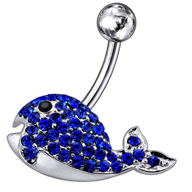 Jeweled Whale Silver Belly Ring - Monster Piercing