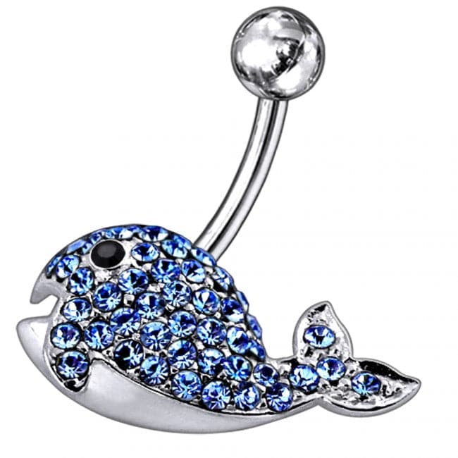 Jeweled Whale Silver Belly Ring - Monster Piercing