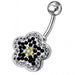 Jeweled Flower Silver Navel Belly Ring - Monster Piercing