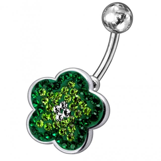 Jeweled Flower Silver Navel Belly Ring - Monster Piercing