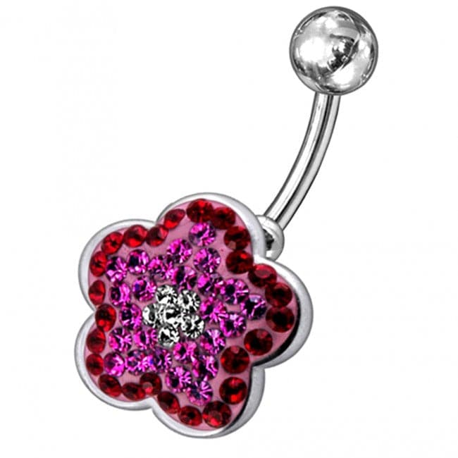 Jeweled Flower Silver Navel Belly Ring - Monster Piercing