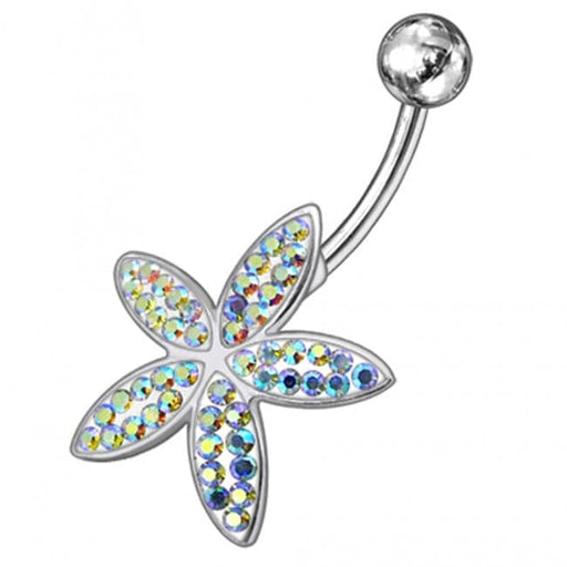 Jeweled Flower Silver Navel Ring - Monster Piercing