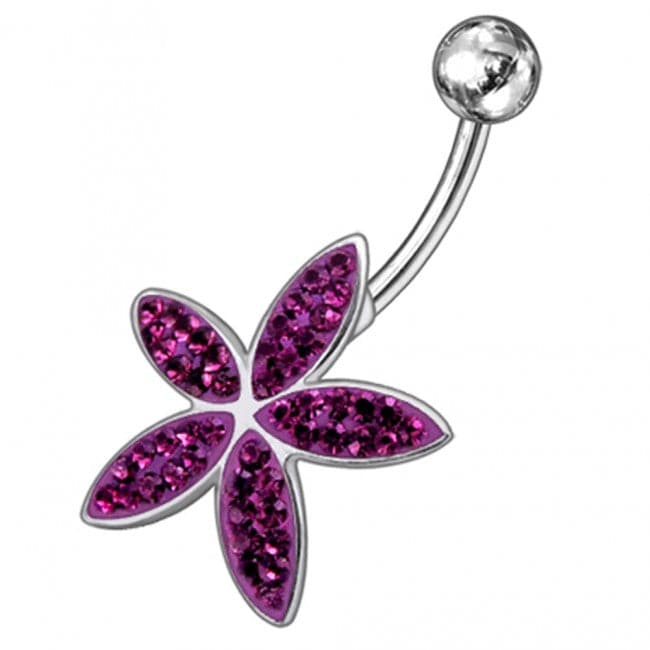 Jeweled Flower Silver Navel Ring - Monster Piercing