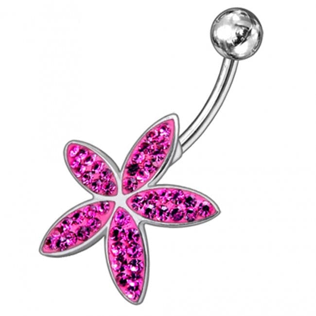 Jeweled Flower Silver Navel Ring - Monster Piercing