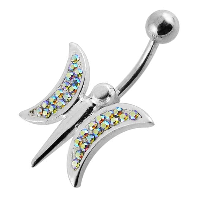 Jeweled Dargonfly Silver Belly Ring - Monster Piercing