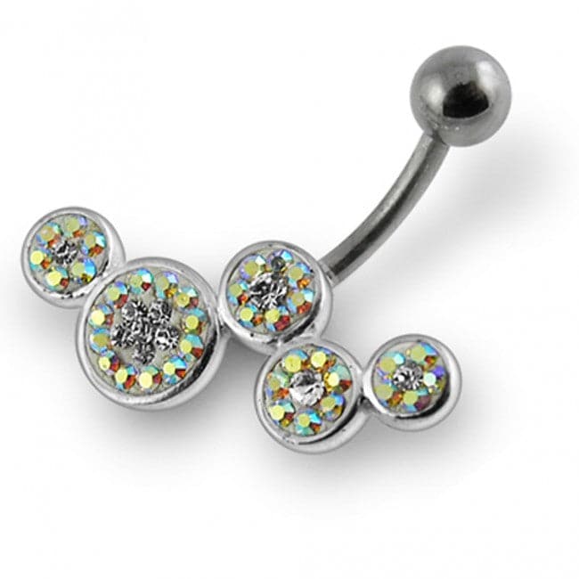 Fancy Multi Jeweled Multi O Silver SS Navel Belly Ring - Monster Piercing