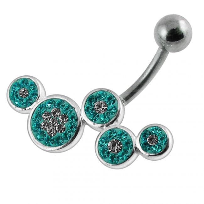 Fancy Multi Jeweled Multi O Silver SS Navel Belly Ring - Monster Piercing