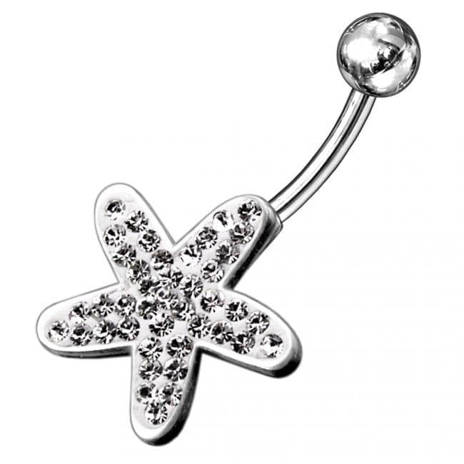 Sterling Silver Fancy Jeweled Star With SS Belly Ring - Monster Piercing