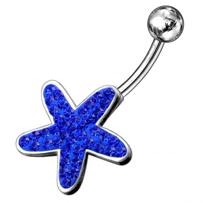 Sterling Silver Fancy Jeweled Star With SS Belly Ring - Monster Piercing