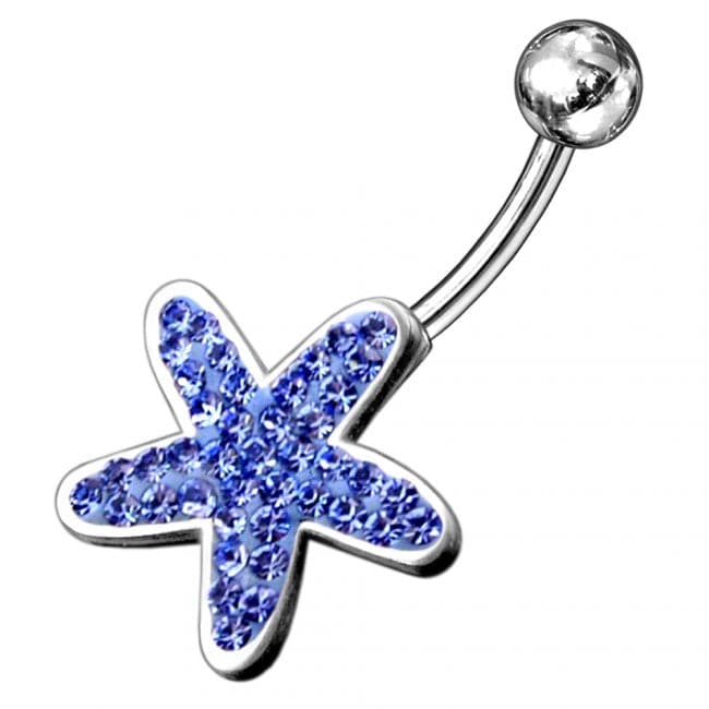 Sterling Silver Fancy Jeweled Star With SS Belly Ring - Monster Piercing