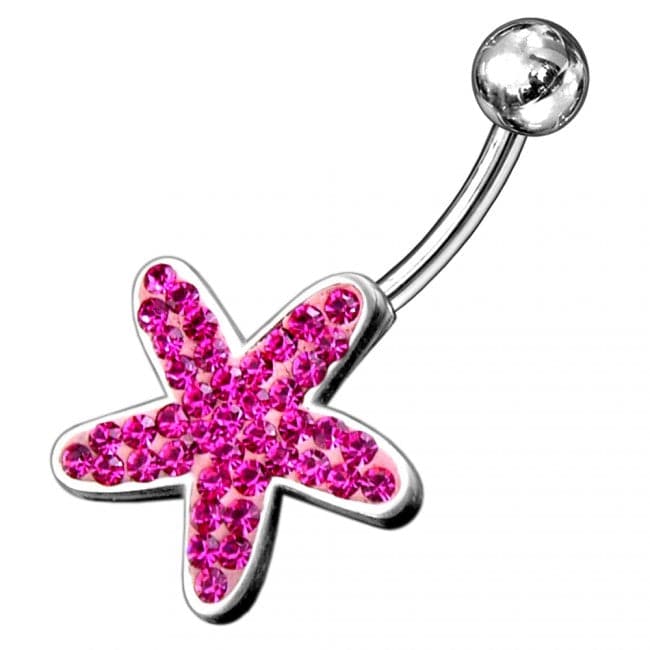 Sterling Silver Fancy Jeweled Star With SS Belly Ring - Monster Piercing