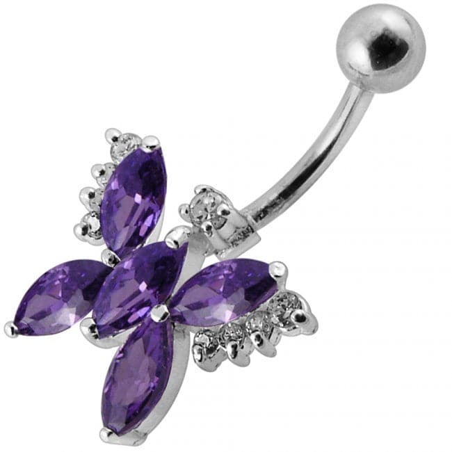 Silver Butterfly with SS Bar Navel Belly Ring - Monster Piercing