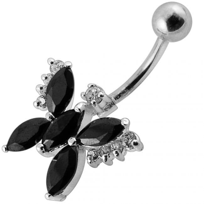 Silver Butterfly with SS Bar Navel Belly Ring - Monster Piercing