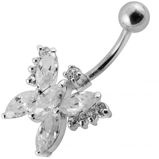 Silver Butterfly with SS Bar Navel Belly Ring - Monster Piercing