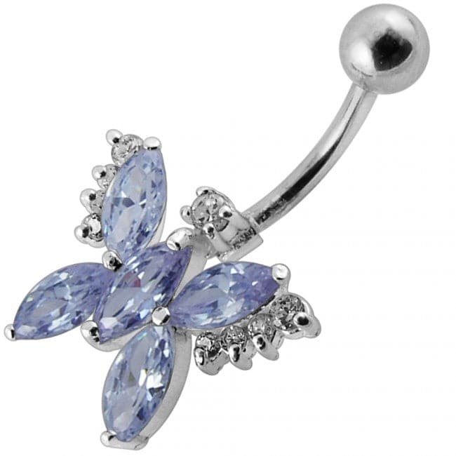 Silver Butterfly with SS Bar Navel Belly Ring - Monster Piercing