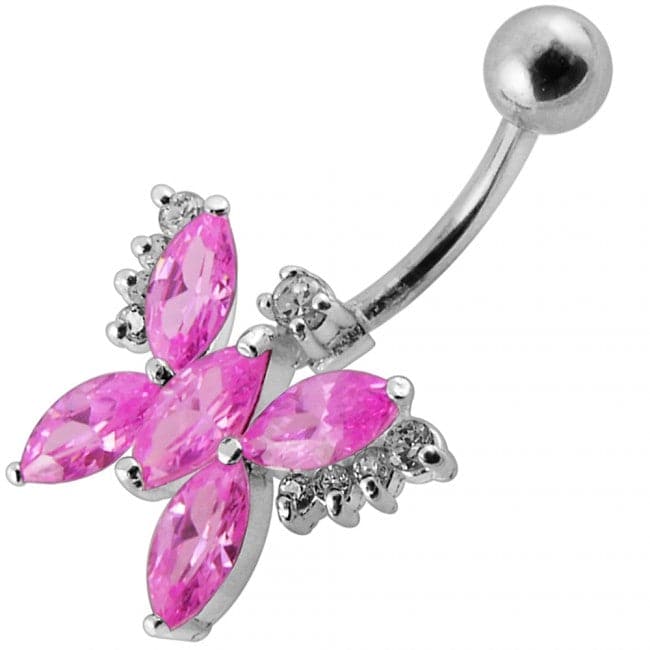 Silver Butterfly with SS Bar Navel Belly Ring - Monster Piercing