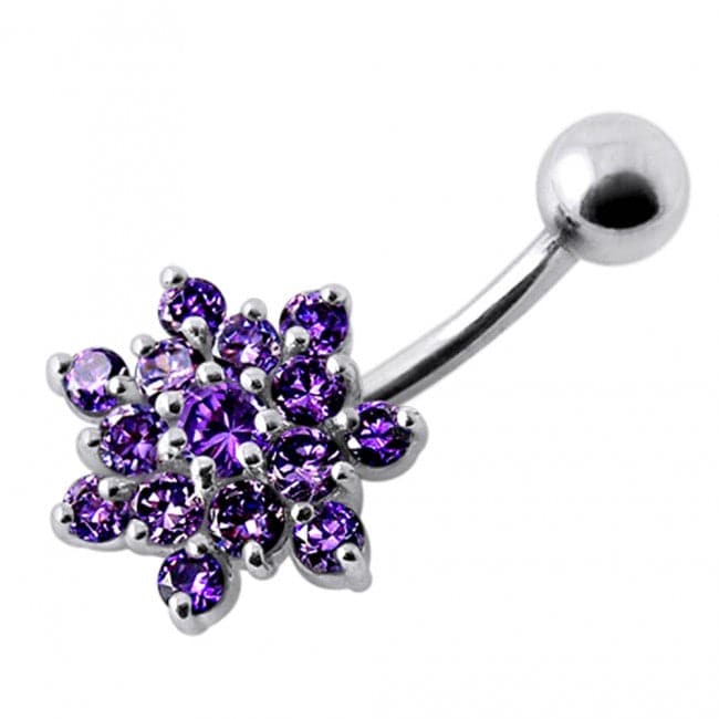 Silver Flower Cluster with SS Bar Navel Belly Ring - Monster Piercing