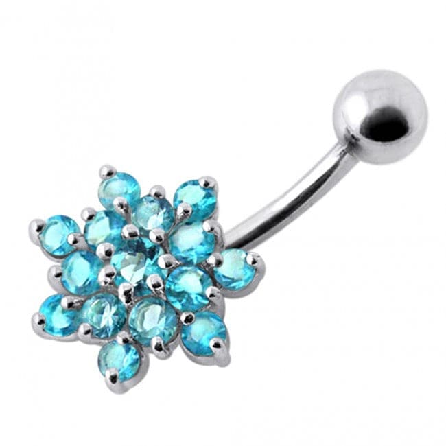 Silver Flower Cluster with SS Bar Navel Belly Ring - Monster Piercing