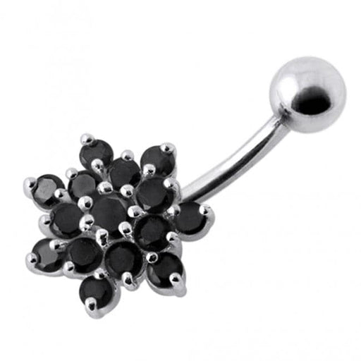 Silver Flower Cluster with SS Bar Navel Belly Ring - Monster Piercing