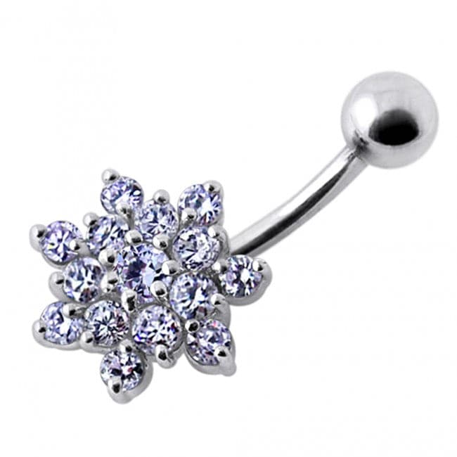 Silver Flower Cluster with SS Bar Navel Belly Ring - Monster Piercing