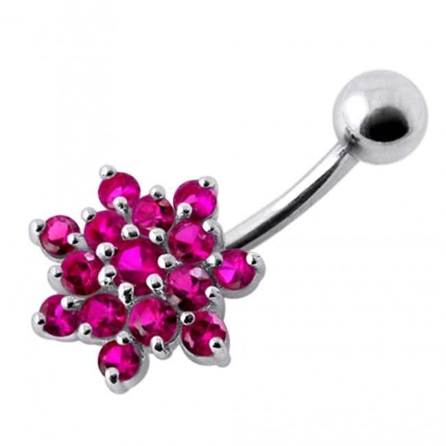 Silver Flower Cluster with SS Bar Navel Belly Ring - Monster Piercing