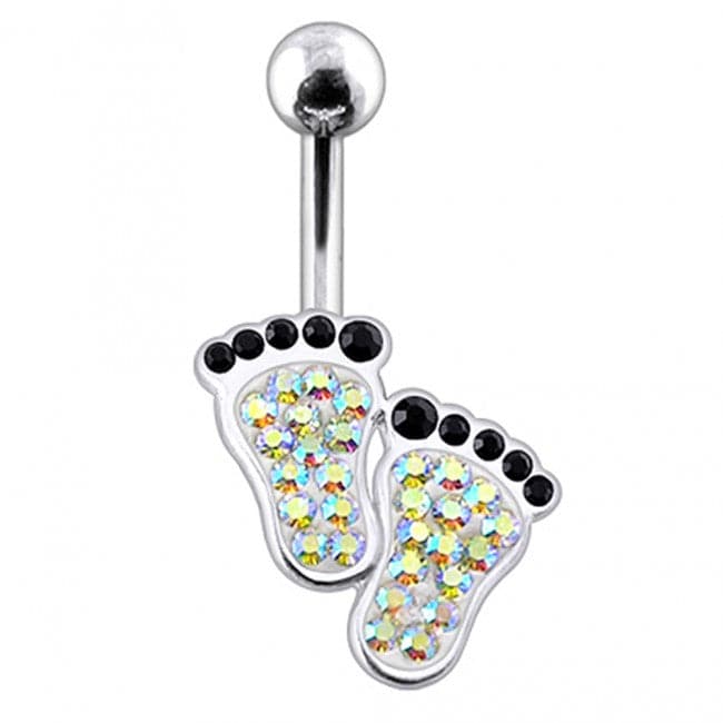 Fancy Jeweled Foot Silver Belly Ring - Monster Piercing