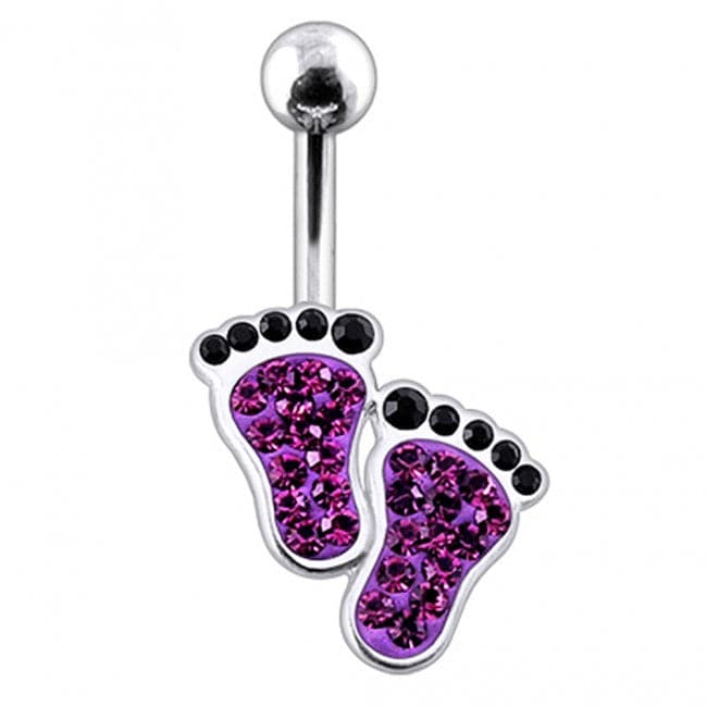 Fancy Jeweled Foot Silver Belly Ring - Monster Piercing