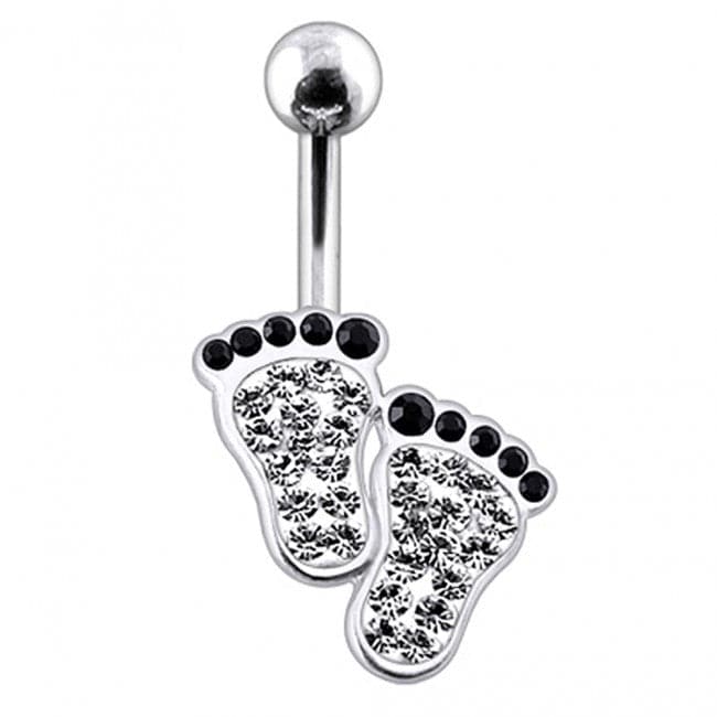 Fancy Jeweled Foot Silver Belly Ring - Monster Piercing