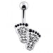 Fancy Jeweled Foot Silver Belly Ring - Monster Piercing